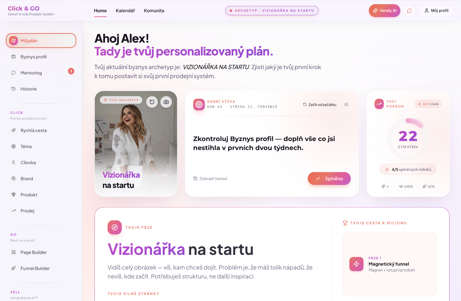 Personalizovaný plán v platformě Click & GO