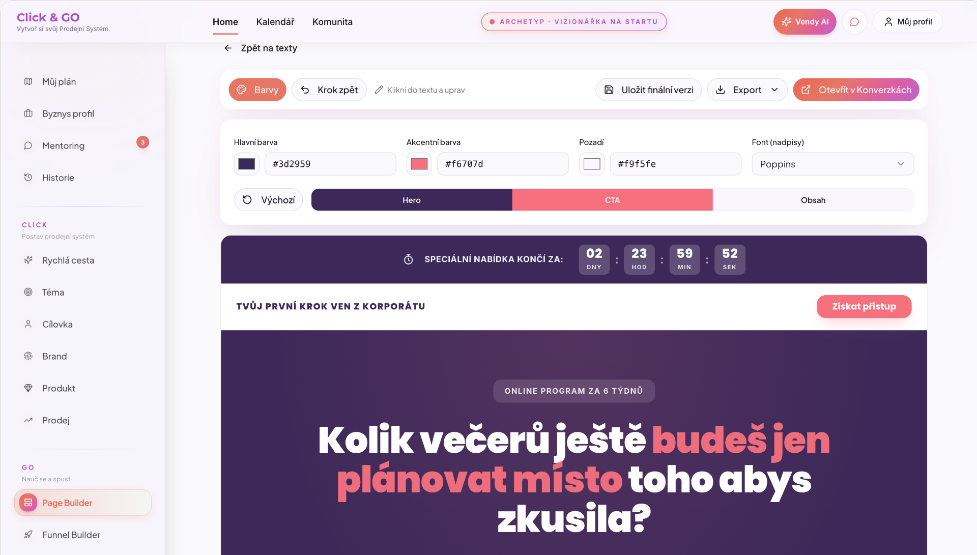 Ukázka Page Builderu v Click & GO